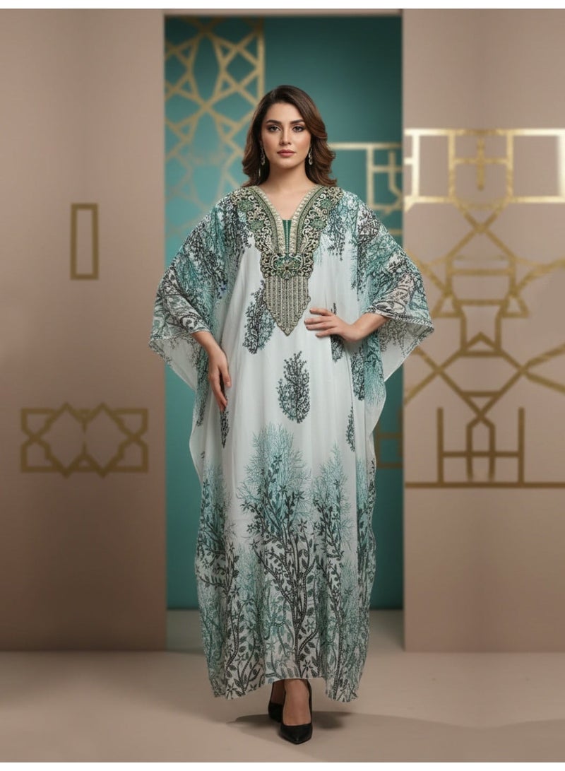 الايا كفتان شيفون مطرز يدوياً بشيكانكاري - Image 1